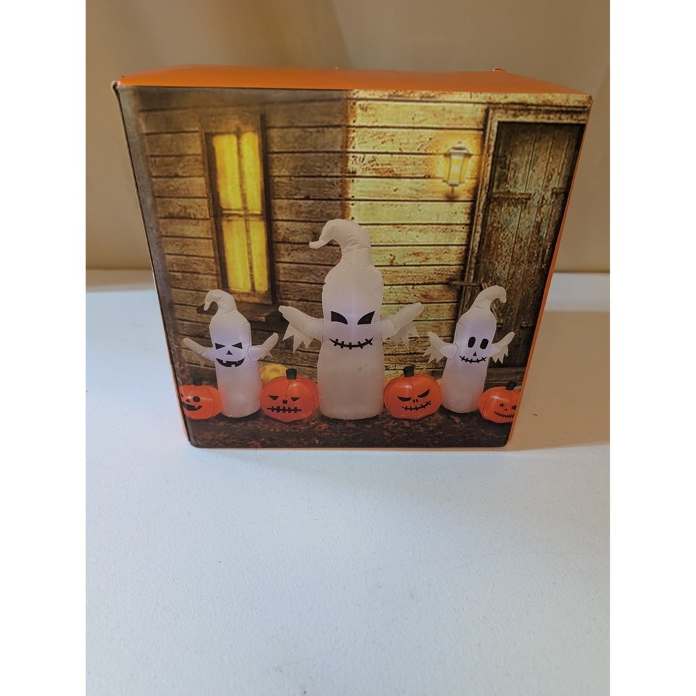 Inflatable Halloween Ghost Trio with Pumpkins – LED Lights – Open Box Decor - Picture 1 of 4